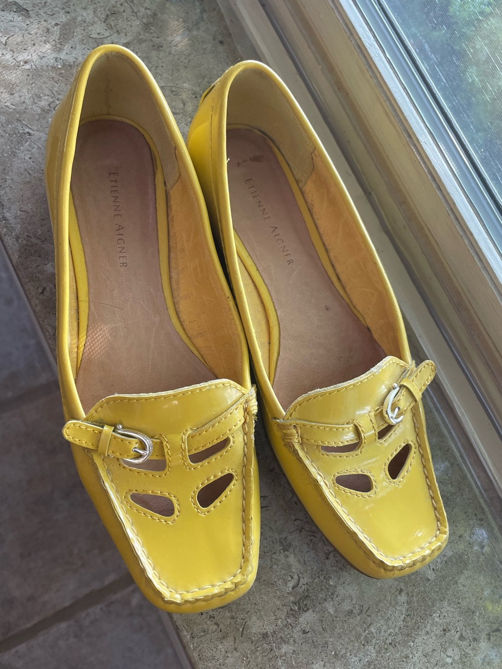 Etienne Aigner Yellow Patent Leather Loafers